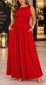 OYS~Elegant Sleeveless Red Maxi Dress. L Photo 0