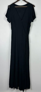 Lulus‎ Black Wrap Maxi Dress Womens Small Flutter Sleeve Minimalist Clean Girl Photo 0