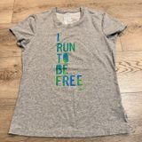 Nike Dri Fit Gray T Shirt Short Sleeve Logo Womens shirt Sz Large‎ L Running Photo 0