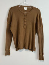 Aerie Waffle Thermal Henley long sleeve shirt brown tan size small Photo 0