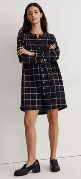 Madewell Collarless Shirtdress in Windowpane True Black Size Medium Photo 0