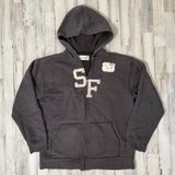 Vintage Y2K Old Navy San Francisco Gray Faded Thrashed Zip Hoodie Womens Large Photo 0