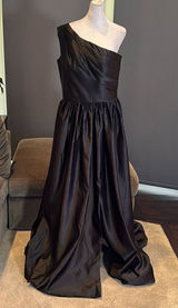 Women’s Black Satin One Shoulder Prom Party Formal Dress with Leg Slit Size 16 Photo 0