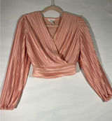 Japana‎ Pleated Faux Wrap Peplum Women Blouse Crop V Neck Elastic Waist Peach XS Photo 0