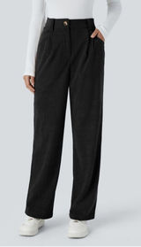 Halara High Waisted Zipper Pocket Classic Corduroy Casual Black Pants Size L‎ Photo 0