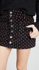 We the Free People Womens Skirt Sz 29 Black‎ Print Joanie Corduroy Mini Buttons Photo 0