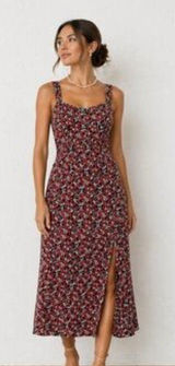 Zara Floral Midi Dress with Slit Satin Material Size Large Women's Photo 0