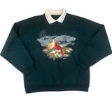 VTG 90s Morning Sun Cardinal Winter Scene Collared Sweatshirt Womens M Green Photo 0