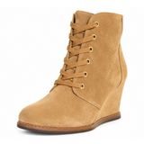 Kate Spade Size 7 Wedge Booties Saundra Tan Suede Lace Up Boots New York Fall Photo 0