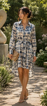 Banana Republic XS Abstract Shirt Dress NWT Belted Long Sleeve Blue White Midi Photo 0