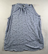 LOFT Women’s Medium Sleeveless Blouse Blue Black Polka Dot Tie Neck Career Top Photo 0