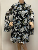 New Lulu’s long bell sleeve black with floral mini dress size M Photo 0