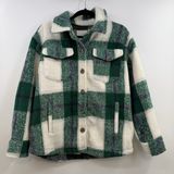 Avec Les Filles Plaid Sherpa Shacket Green Ivory Oversized Jacket L Photo 0