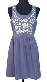 YA Los Angeles Dress Womens Large Embroidered Fit & Flare Purple Boho Cottage Photo 0