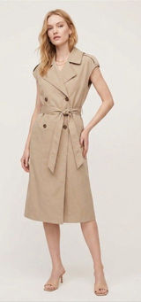 NEW H&M Sleeveless Trench Coat Layering Dress Tan Khaki Womens SMALL Belted Photo 0