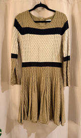 Calvin Klein Beige, Black and Cream Cable Knit Fit-and-Flare Dress Photo 0