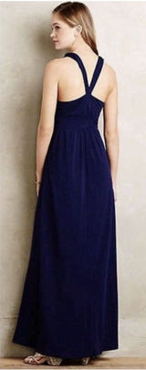 MAEVE ANTHROPOLOGIE Yuma Navy V-Neck Crisscross Back Maxi Dress Size 12 Photo 0