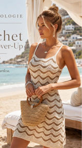 NWT Beige Crochet Swim Cover Dress L Bohemian Resort Vacation Anthropologie Photo 0