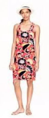 J Crew Tropical Silk Hibiscus Coral Twist Back Sundress Photo 0