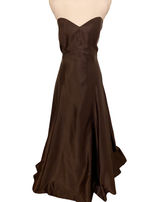 Vintage 90s Jessica McClintock Sweetheart Strapless Satin Gown, Chocolate Brown Photo 0