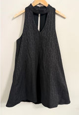 Olivaceous Mini Dress Womens Large Black Damask Jacquard Mock Neck Cutout A-Line Photo 0