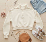 TNA‎ Aritzia White Cozy Fleece Mega Quarter-Zip Cropped Sweatshirt Womens Small Photo 0
