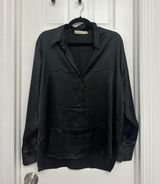 Black Satin Button Down Blouse Photo 0