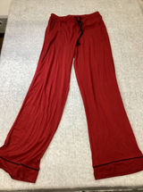 Red Pajama Pants Wide Leg Drawstring Lounge Sleepwear with Black Piping Trim..‎ Photo 0