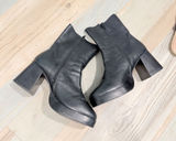 Black Leather Platform Ankle Boots Size 8 Square Toe Chunky Block Heel Zip Up Photo 0