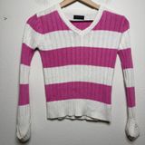 VTG Y2K Faded Glory Women Preppy Sweater XS Pink White Striped Cable Knit Photo 0