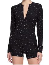 SKIMS Loungewear Button Up Henley Onesie in Onyx Sparkle Long Sleeve Ribbed S Photo 0