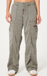 American Eagle Women Olive Green Stretch Cargo Pants Straight Leg Size 10 Reg Photo 0