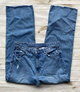 H&M ultra high waist wide leg denim jeans medium wash raw frayed hems 12 Photo 0