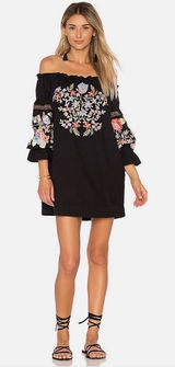 Free People Fleur‎ Du Jour Floral Embroidered Off-the-Shoulder Mini Dress Small Photo 0