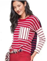 CAbi Red & White Striped Pocket Pullover with Navy Side Stripe medium Photo 0