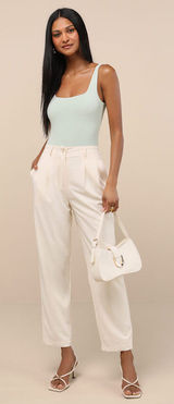 NWT: Lulus Sophisticated Company Ivory Straight Leg Trouser Pants White Photo 0