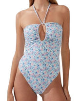 Cotton On Body Floral Berry Keyhole Halter One Piece Swimsuit Blue Pink‎ Small Photo 0