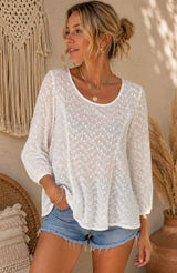 Tulip B White Eyelet Embroidered Peplum Top L NWT Boho Cottagecore Photo 0