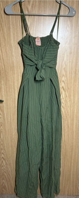 Flying Tomato Size S Pinstripe Tie Front Keyhole Back Strap Wide Leg Jumpsuit Photo 0