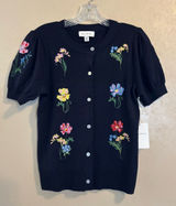 NWT Free Assembly Embroidered Cardigan Sweater with Puff Sleeves sz S 4-6 Photo 0