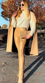 ZARA Faux Leather Skinny Pants Women's‎ Size XS Tan Minimalist Chic Photo 0