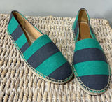 J. Crew Striped Canvas Slip-On Flat Espadrilles Navy Kelly Green AW595 7 NIB Photo 0