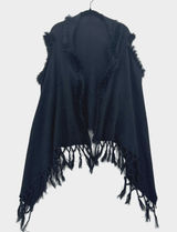 Black Faux Fur Trim Poncho Vest Women Fringe Shawl Cape Boho Gothic One Size Photo 0