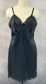 Vintage 50s Shadowline Women Slip Dress Size 42 Black Lace Trim Pinup Coquette Photo 0