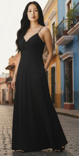 Worthington Black Empire Waist Evening Gown Satin Trim Formal Dress Womens 14 Photo 0