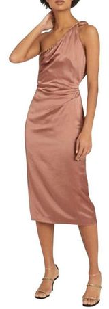 NWT Brown Adaline One-shoulder Satin Midi Photo 0