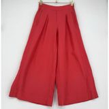 Athleta Playa Linen Wide Crop Pants 4 Passionfruit Coral Pleated Wide Leg Resort Photo 0