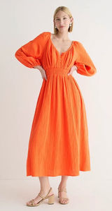 NWT J. Crew Orange Gauze Smocked Waist Midi Maxi Balloon Sleeve‎ Cotton Dress XS Photo 0
