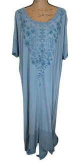 Caite Blue Embroidered Cotton Maxi Dress Short Sleeve Boho Lagenlook Size 1X Photo 0