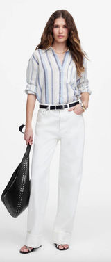 Madewell Low Slung Baggy Jeans Pure White Rigid Wide Leg Relaxed US 28 NWT Photo 0